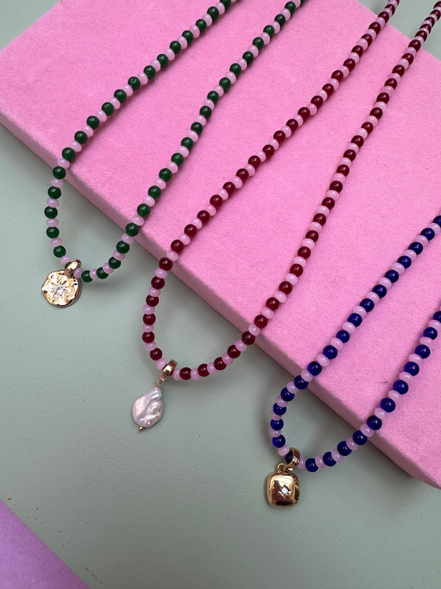 Stripy Beaded necklace with a detachable charm