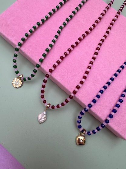 Stripy Beaded necklace with a detachable charm