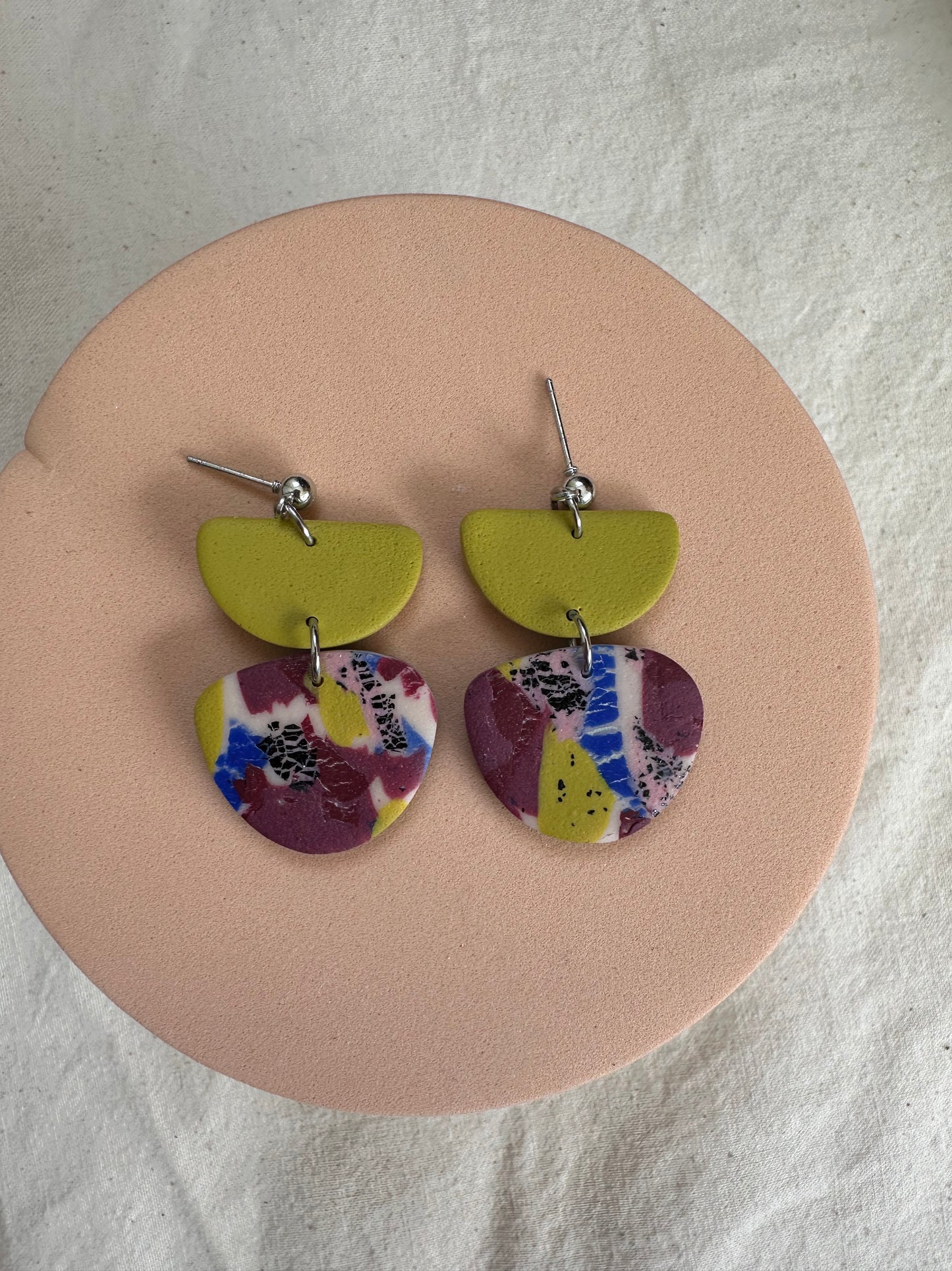 New Burgundy and Lime Green Dangle Earrings