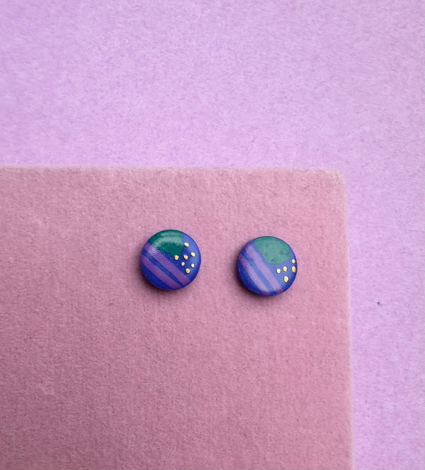 Pink and Green Abstract Design Studs Earrings
