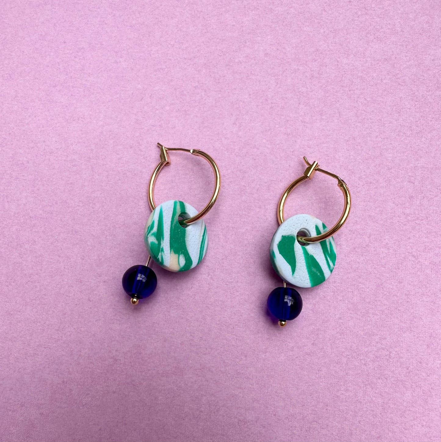 Clay and Bead Hoop Dangle Earrings