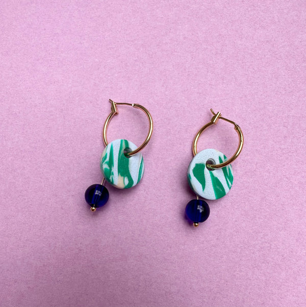 Clay and Bead Hoop Dangle Earrings