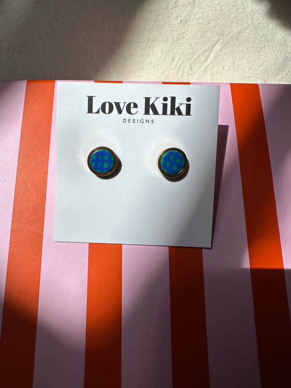 Blue checkered Design Stud Earrings