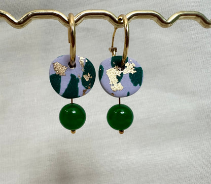 Clay and Bead Hoop Dangle Earrings