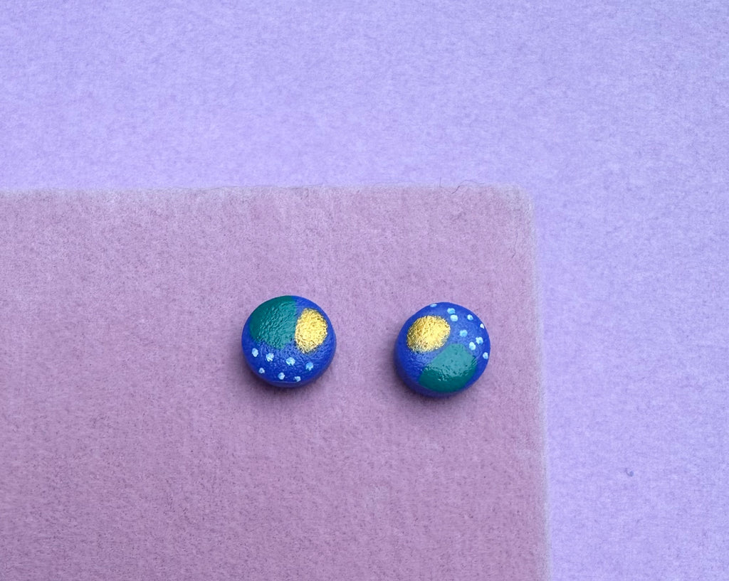 Green and Gold Abstract Design Studs Earrings