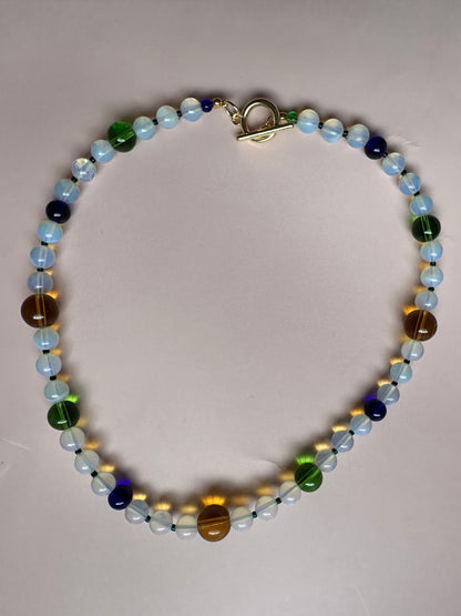 Opal, Green, Brown and Blue Beaded necklace
