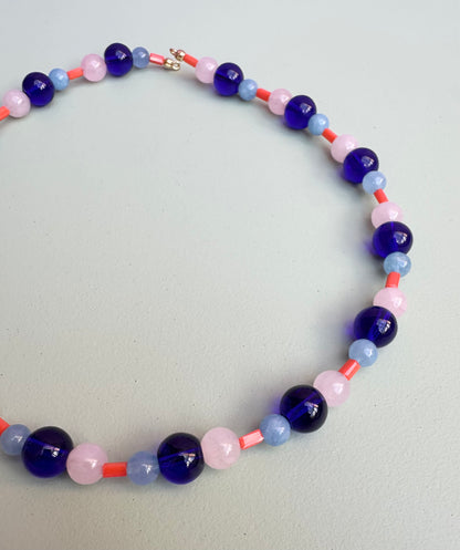Pink and Blue Semi Precious Beaded necklace