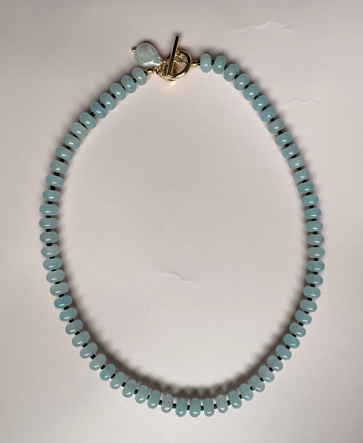 Sea Blue Semi Precious Beaded necklace with detachable pearl charm
