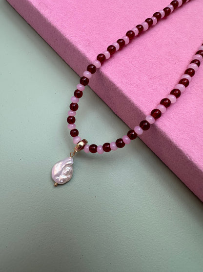 Stripy Beaded necklace with a detachable charm