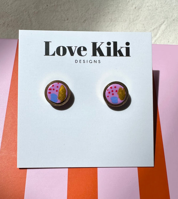 Pink and Blue Abstract Design Stud Earrings