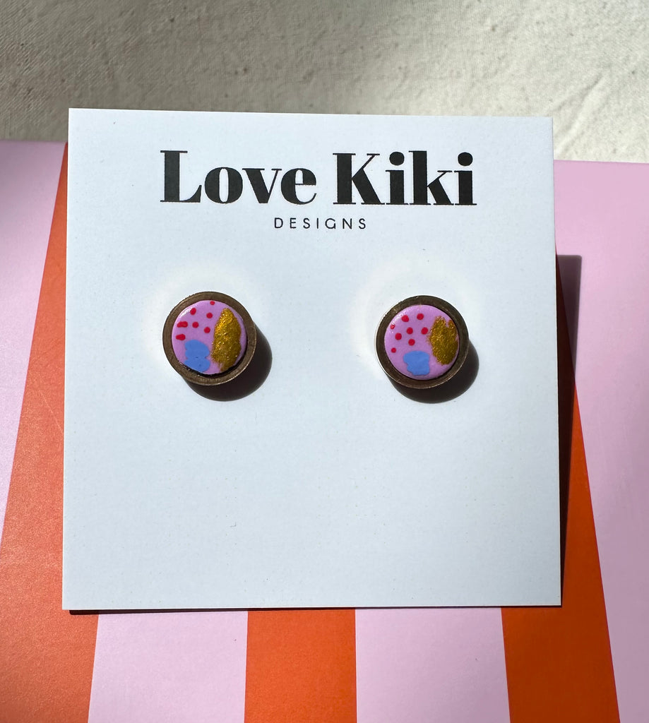 Pink and Blue Abstract Design Stud Earrings