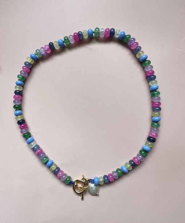 Multicoloured Beaded necklace with detachable pearl charm