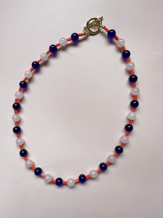 Semi Precious Pink and Blue Beaded necklace