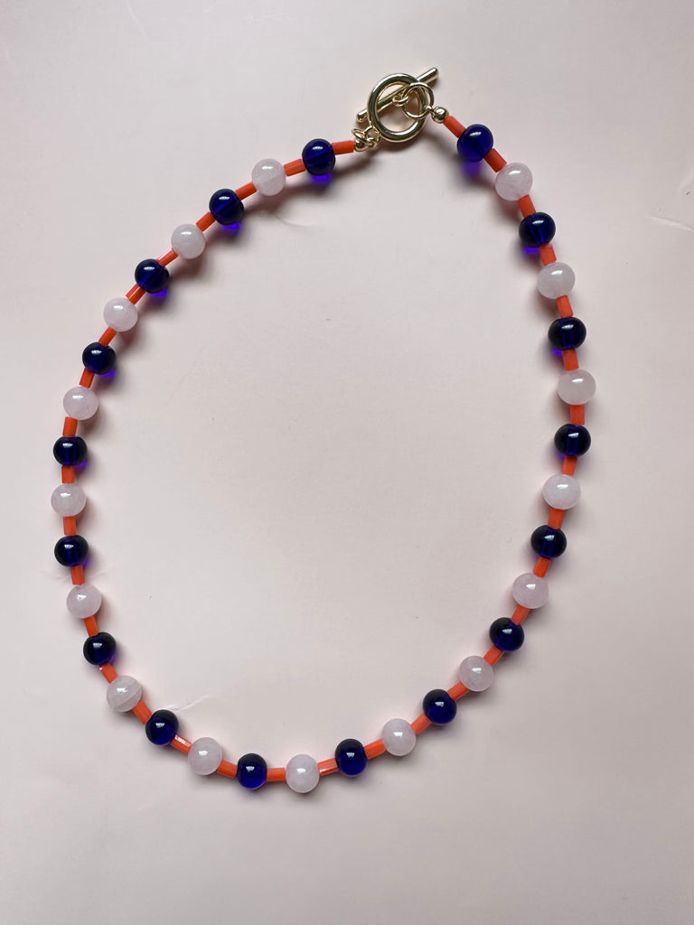 Semi Precious Pink and Blue Beaded necklace