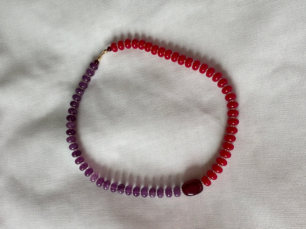 Celeste Semi Precious Beaded necklace in Red and Purple