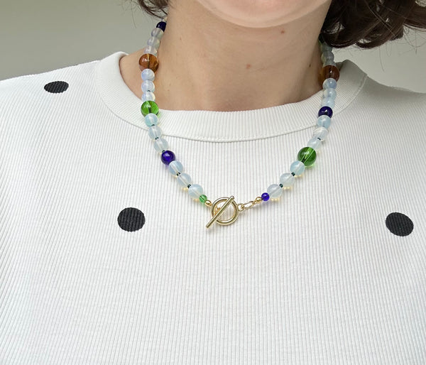 Opal, Green, Brown and Blue Beaded necklace