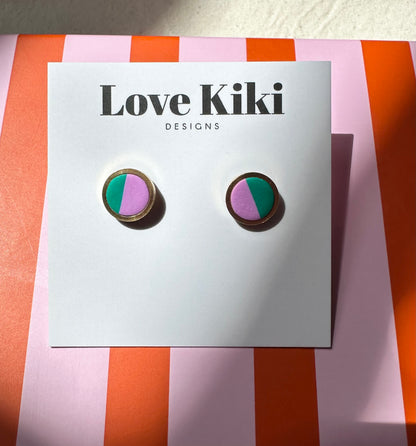 Pink and Green Two colour way stud Earrings