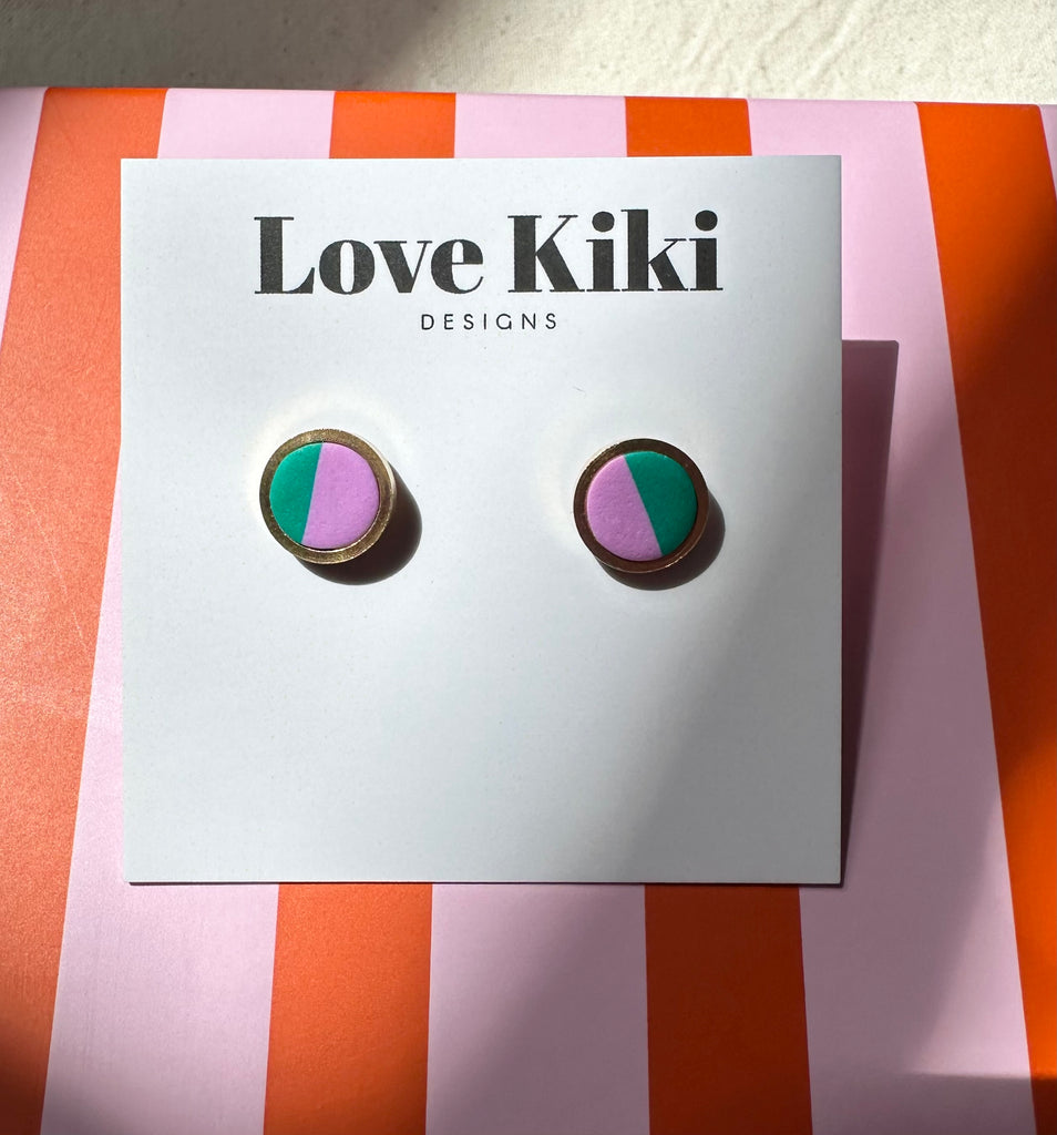 Pink and Green Two colour way stud Earrings