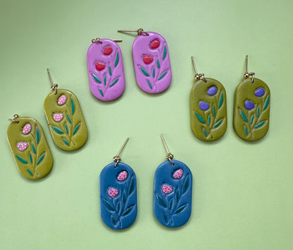 Floral Dangly Earrings/ Clay Earrings