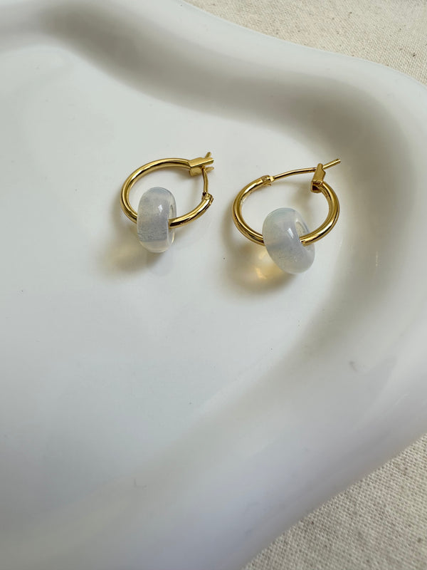 Semi Precious Bead Hoop Earrings