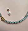 Sea Blue Semi Precious Beaded necklace with detachable pearl charm