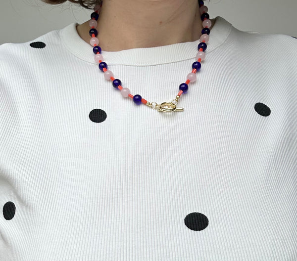 Semi Precious Pink and Blue Beaded necklace