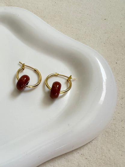 Semi Precious Bead Hoop Earrings