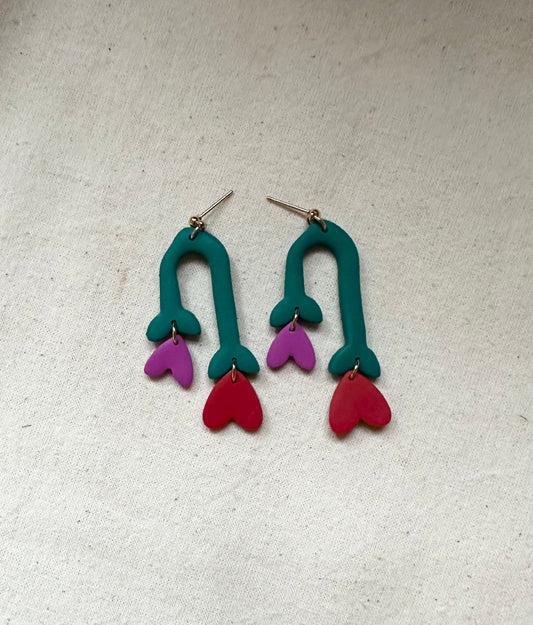 Gorgeous Long Heart Flowers Design Dangle Earrings