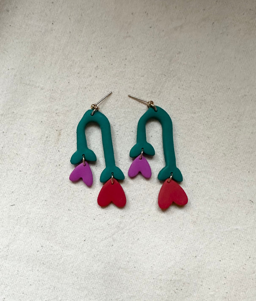 Gorgeous Long Heart Flowers Design Dangle Earrings