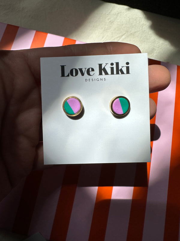Pink and Green Two colour way stud Earrings
