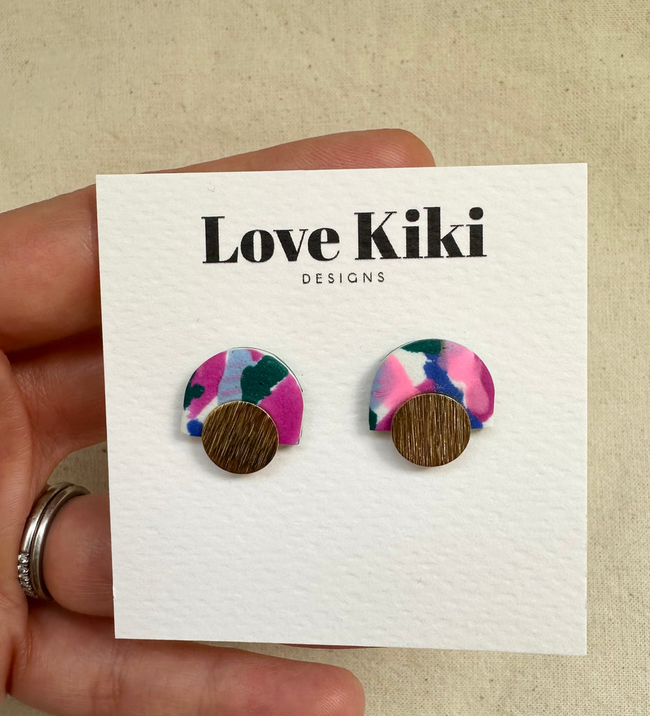 Statement Brass Stud Earrings/ Abstract Design