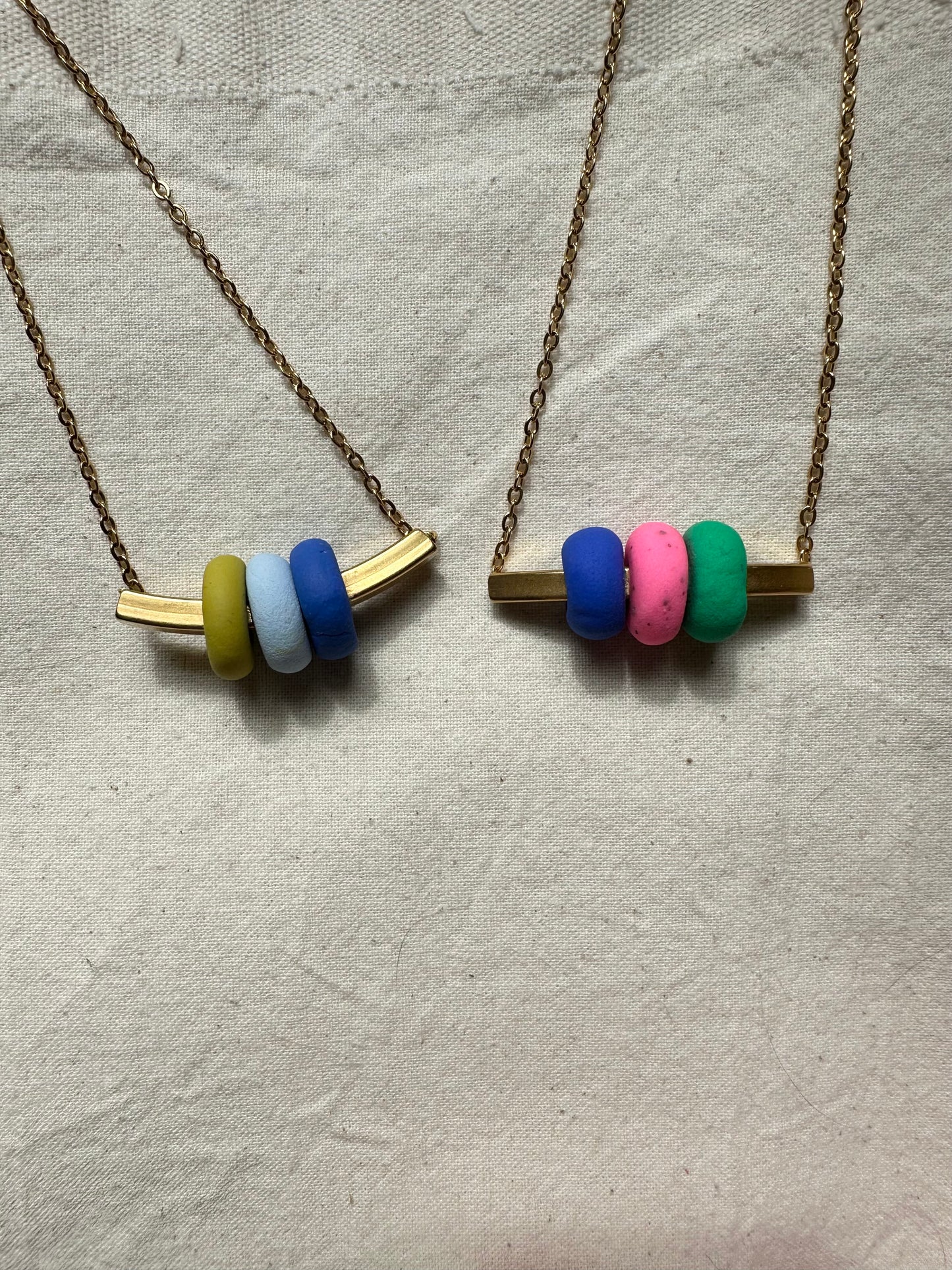 Bead and Brass Bar Pendant Necklace