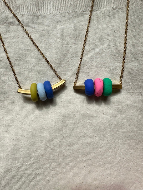Bead and Brass Bar Pendant Necklace