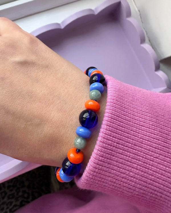 Navy and Orange Semi Precious Stone Beaded Bracelet