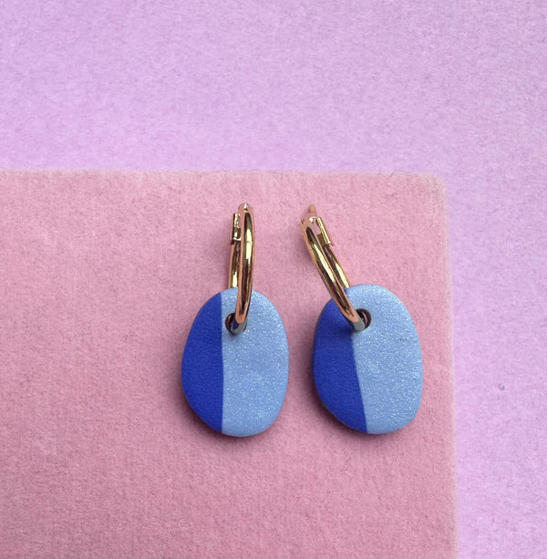Light Blue and Royal Blue Two Colour Way Hoop Earrings