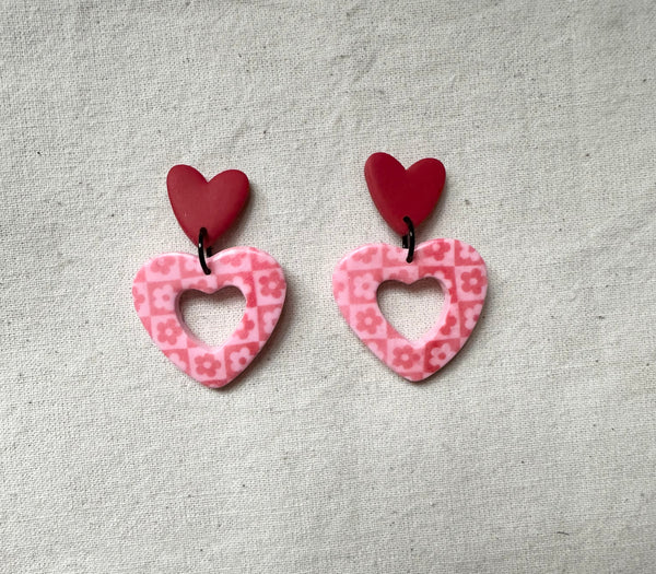 Heart and Flower Design Dangle Earrings
