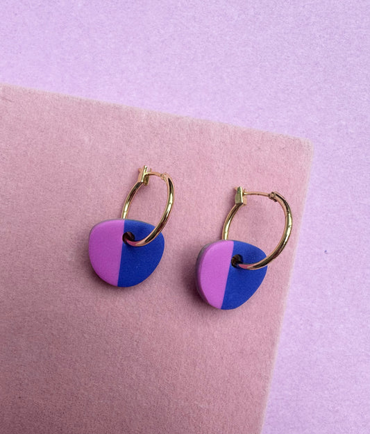 Pink and Royal Blue Two Colour Way Hoop Earrings