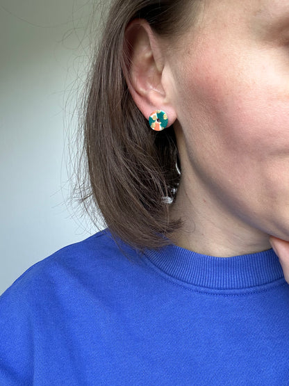 Abstract Design Round Clay Studs Earrings