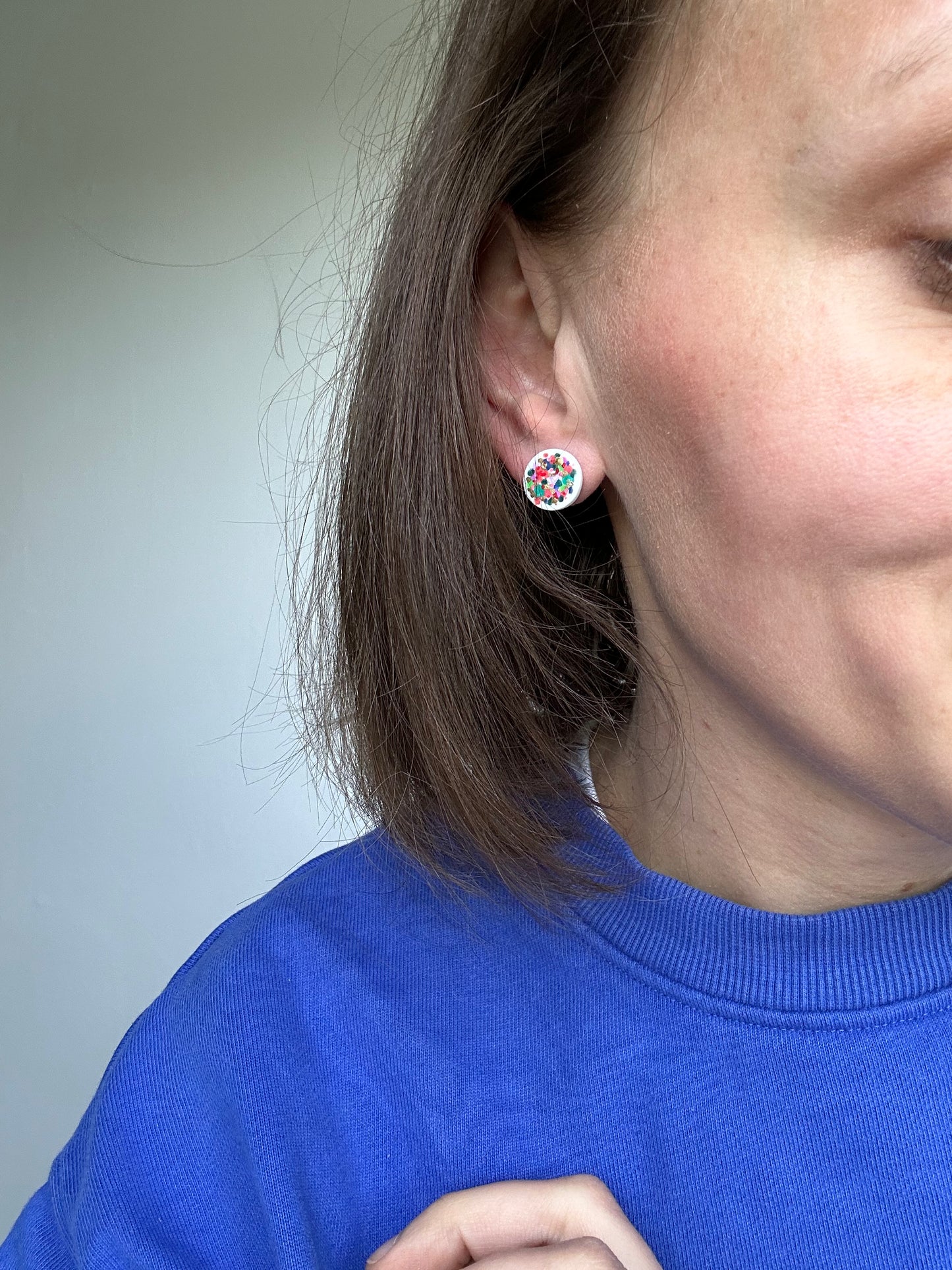 Abstract Design Round Clay Studs Earrings