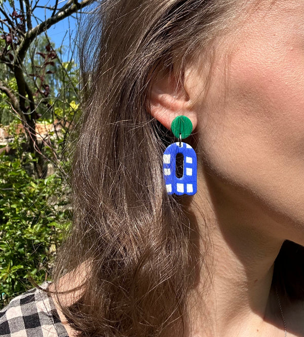 Checked Design Dangle Earrings
