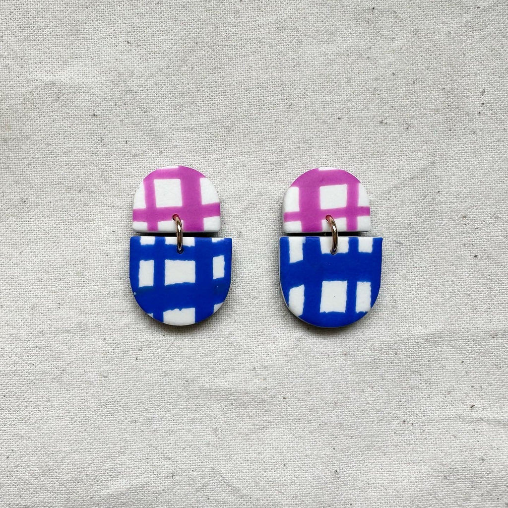 Checked Design Dangle Earrings