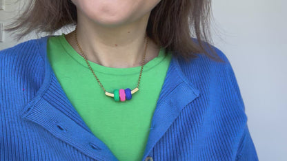 Bead and Brass Bar Pendant Necklace