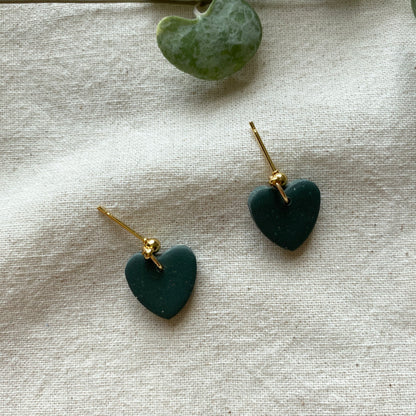 Abby Little Heart Shaped Earrings/ Dark Green