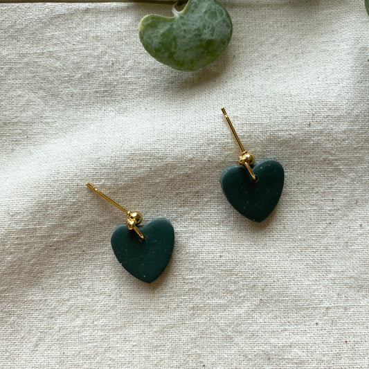 Abby Little Heart Shaped Earrings/ Dark Green
