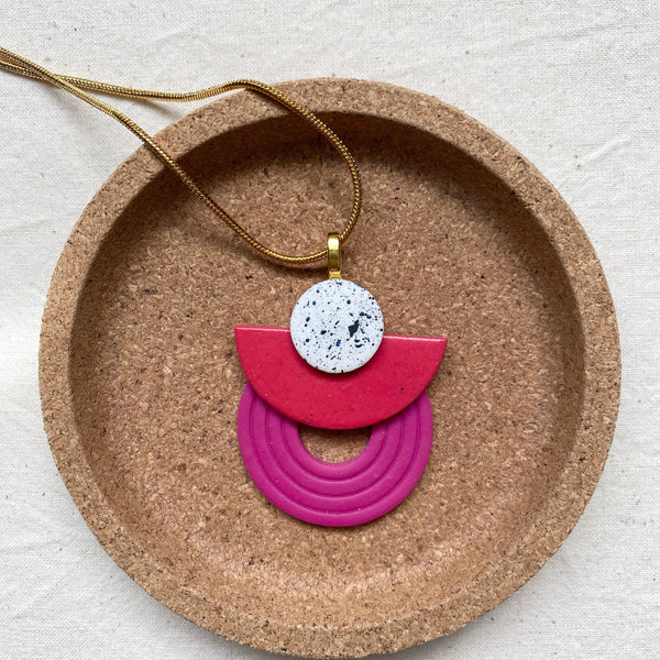 Geometric Pendant Necklace / Red and Pink