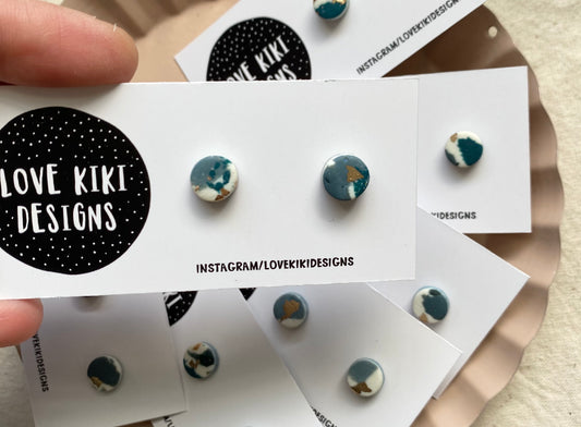 Very Small Clay Stud Earrings/Teal and Gold