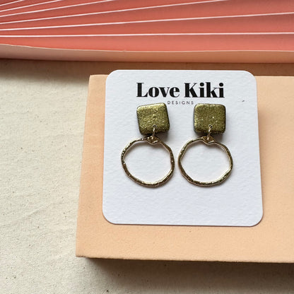 Gold Hoop Brass Dangles Earrings/ Pick One