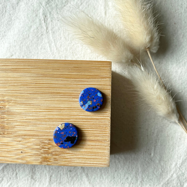 Paint Speckles Round Clay Studs Earrings
