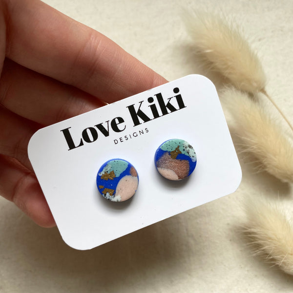 Round Clay Studs Earrings/ Abstract Design