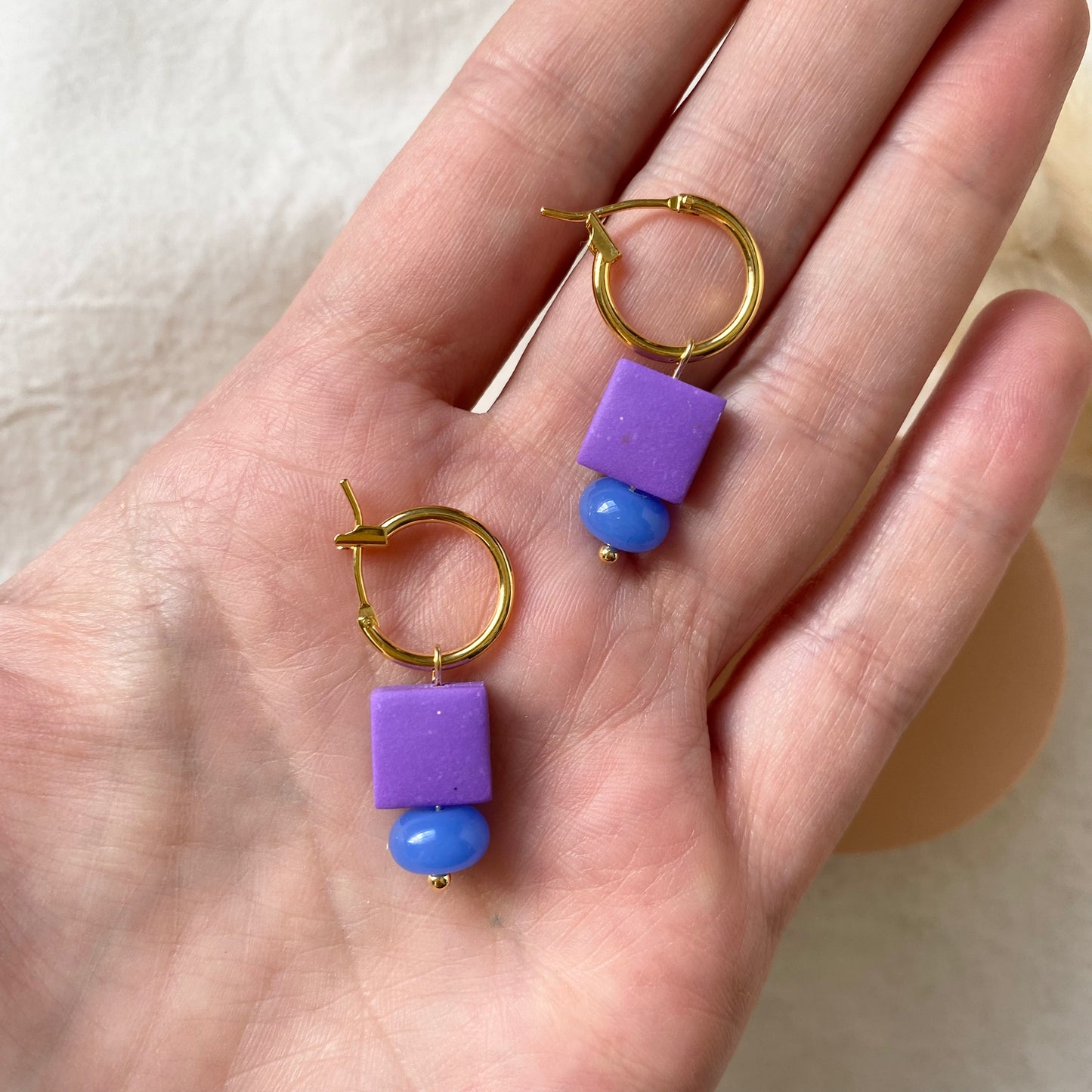 Clay and Bead Chunky Hoop Earrings